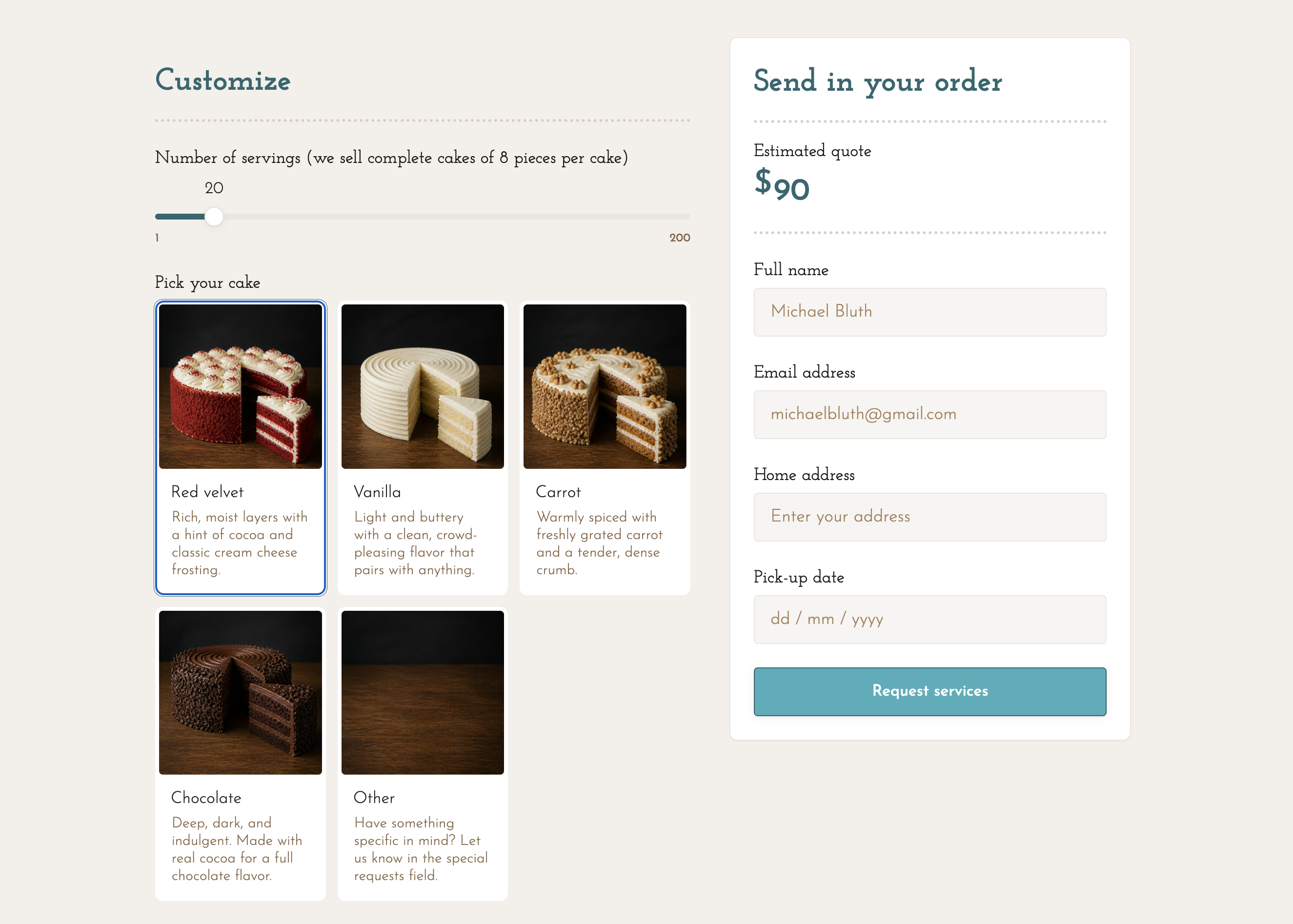 Bakery & Food Order Form preview screenshot